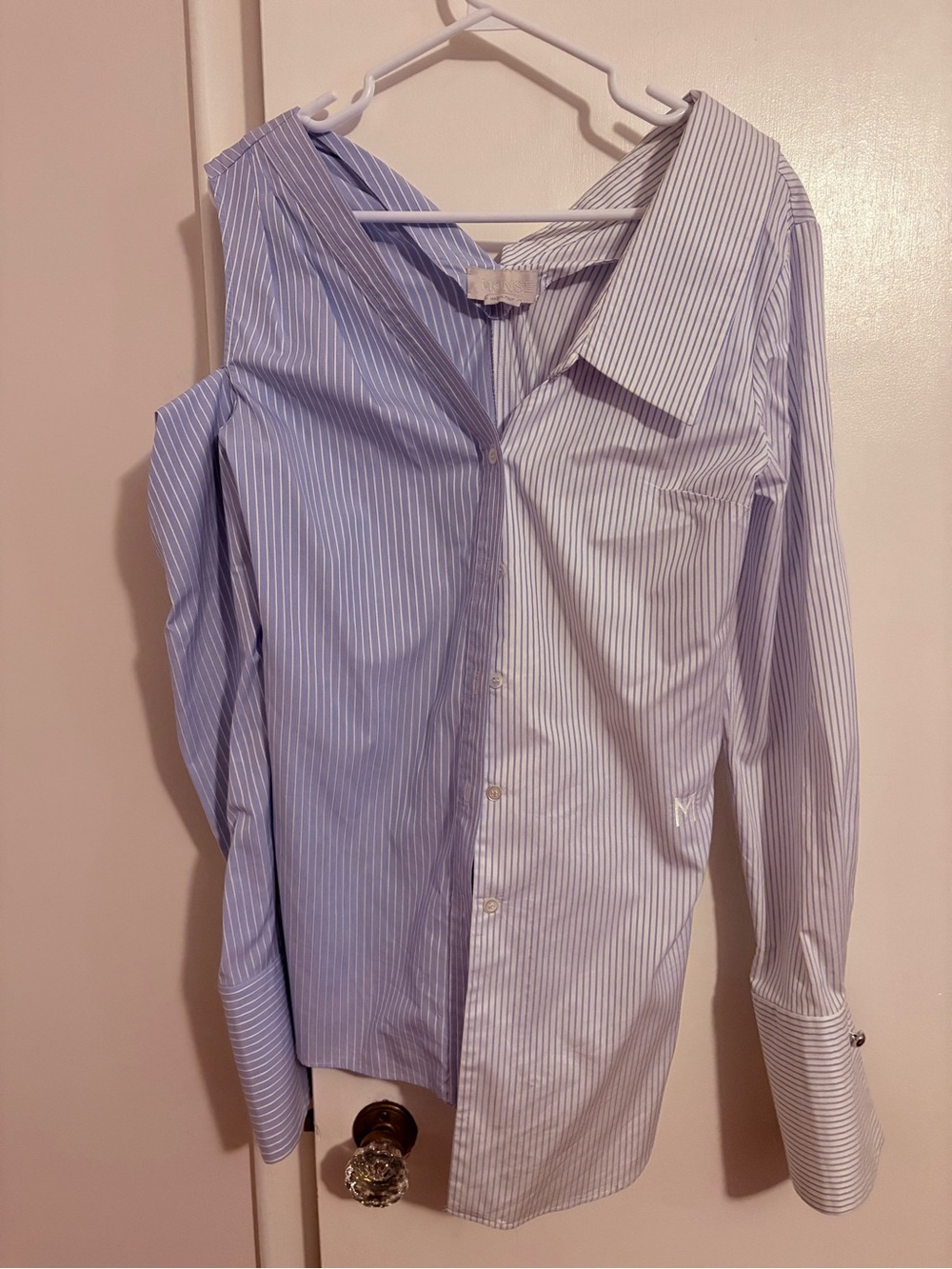 MONSE Blue and White Pinstripe Men's Dress Shirt